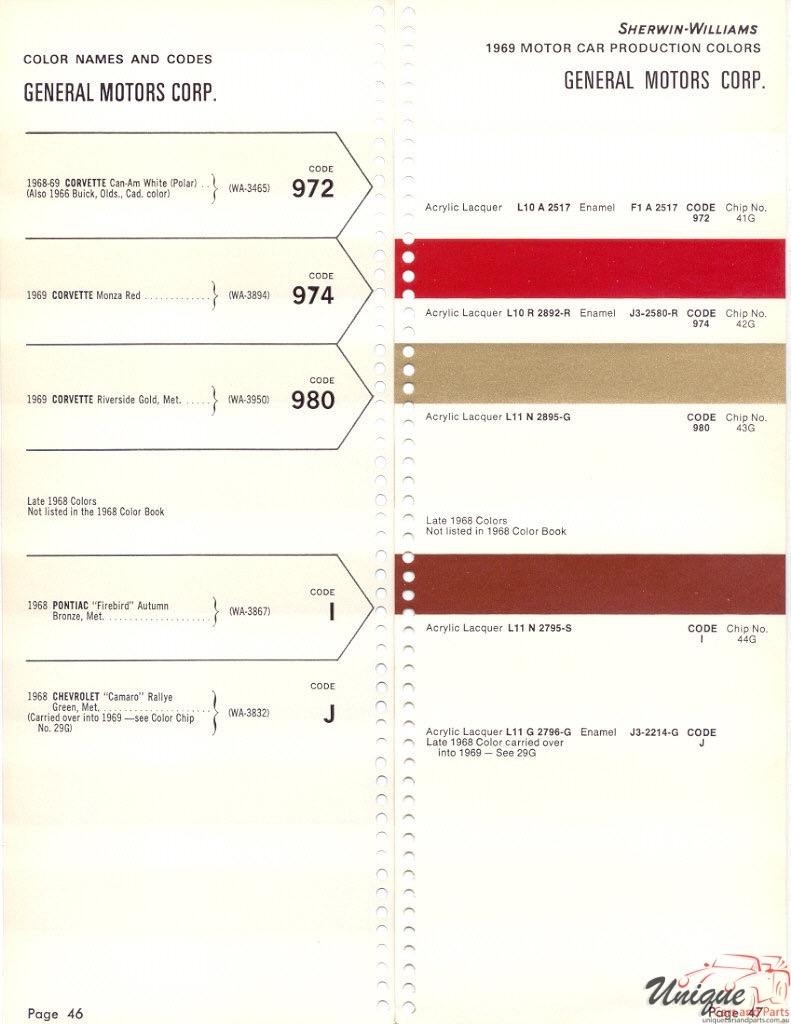 1969 General Motors Paint Charts Sherwin-Williams 6